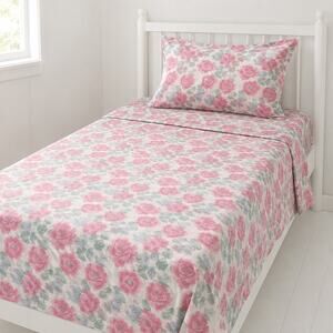 Vintage 1990s JP Stevens Pink Roses Twin Sheet Set Suzanne Multi Cottage Core
